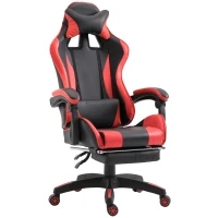 Vinsetto Sedia da Gaming con Poggiapiedi Estendibile, Poltrona Gaming Ergonomica Reclinabile Ecopelle 66×60×127-134cm Rosso(m-1)