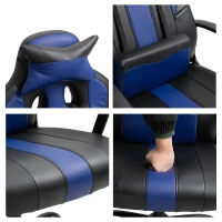 Vinsetto Sedia da Gaming Ergonomica con Cuscino Poggiatesta, Sedia da Ufficio con Lombare Altezza Regolabile e Funzione Dondolo, Nero e Blu, 73 x 64 x 112-122 cm(m-8)