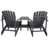 Outsunny Adirondack Gartenstuhl mit Tisch und Schirmloch 2 Sitzer Gartensessel Sitzgruppe Gartenmöbel für Balkon Massivholz Dunkelgrau 170 x 87 x 92 cm(m-9)