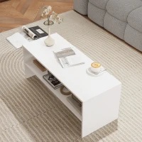 HOMCOM Tavolino da Caffè Moderno in Legno a 2 Livelli con Ripiano Aperto, 100x40x41.5 cm, Bianco(m-7)