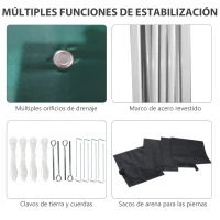 Outsunny Carpa Plegable Pop-up 3x3 m con 2 Paredes Laterales Anti-UV Altura Ajustable Sacos de Arena y Bolsa de Transporte Verde(m-7)