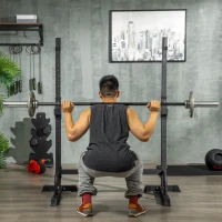 HOMCOM Porta Bilanciere Regolabile con Supporti per Dip Station e Push Up, 111-151x69x120-150 cm, Nero(m-2)