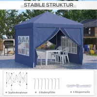 Outsunny 3 x 3 m Pavillon mit 4 Seitenwänden, Fenster, Festzelt mit UV-Schutz, Gartenzelt inkl. Tragetasche, Stahl, Blau(m-7)