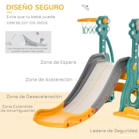 HOMCOM Tobogán Infantil con Columpio y Canasta de Baloncesto 3 en 1 para 18-36 Meses con Asiento Ajustable Parque Infantil para Interior y Exterior 152x149x107 cm Multicolor(m-5)