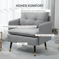HOMCOM Akzentsessel mit Knopfheftung, Polstersessel, abnehmbare Polster, Schwarz + Gold + Grau(m-4)