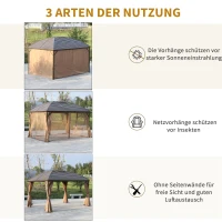 Outsunny Gartenpavillon Partyzelt Faltpavillon Festzelt 4 x Doppel-Seitenteile wasserdicht 2 Laternenhaken Alu + Polyester Braun ca. 4 x 3 x 2,8 m(m-4)