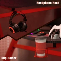HOMCOM Gaming Desk 120 x 65 cm Steel Frame with Cup Holder, Headphone Hook, Adjustable Feet and Cable Organiser, Home Office Computer Table, Red(m-6)