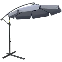 Outsunny 2.7m Garden Banana Parasol Cantilever Umbrella with Crank Handle and Cross Base for Outdoor, Hanging Sun Shade, Dark Grey(m-11)