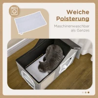 PawHut Katzenhaus mit Kratzfläche, inkl. Spielball, Katzenhöhle, 65 cm  x 41 cm x 45.5H cm, Braun + Weiß + Beige(m-5)