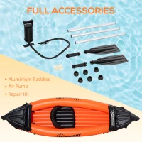 Outsunny Inflatable Kayak, 1-Person Sit-in Inflatable Boat, Inflatable Canoe Set with Detachable Seat, Air Pump, Aluminium Oar, Orange, 270x93x50cm(m-7)