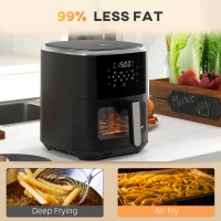 HOMCOM 6.5L 8 in 1 Digital Air Fryer Oven with Visible Window, Rapid Air Circulation, Adjustable Temp, Timer, Recipes and Non-stick Basket, 1500W, Black(m-8)