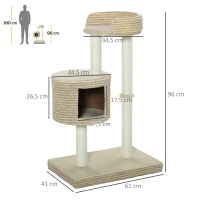 PawHut Árbol Rascador para Gatos Árbol de Actividades para Gatos con Cueva de Felpa Postes de Yute Plataforma Cómoda 61x41x96 cm Beige y Café(m-3)