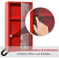 Medizinschrank Arzneischrank Erste-Hilfe-Schrank mit Schloss 3 Fächer Metall Rot 25 x 12 x 48 cm(m-4)