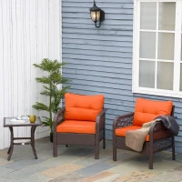 Outsunny 3 Pieces Rattan Bistro Set with Glass Top Coffee Table, Chairs and Cushions for Outdoor, Patio, Balcony, Orange(m-2)