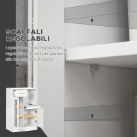 HOMCOM Credenza Moderna con Armadietti e Cassetto in Legno e Vetro, 60x40x95cm, Bianco(m-5)