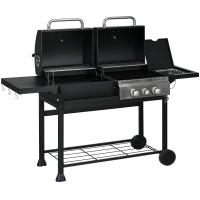 Outsunny Gasgrill BBQ-Grill, inkl. Thermometer, Warmhalteplatten, 161 x 53 x 101 cm, Schwarz + Silber