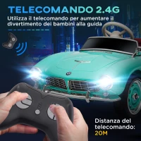 HOMCOM Macchina Elettrica per Bambini a 2 Porte con Licenza BMW 507, con Clacson e Telecomando, 115x55x47 cm, Verde(m-6)