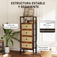 HOMCOM Cómoda para Dormitorio con 4 Cajones con Frentes de Ratán Compartimiento y Marco de Acero 50x30x126 cm Marrón Rústico(m-6)