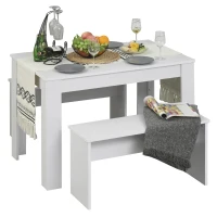 HOMCOM Essgruppe mit 2 Bänken, 3-teilige Esszimmergruppe, Küchentisch, Esszimmergarnitur Sitzgruppe Tischgruppe, Weiß, 110x70x75 cm (Tisch), 86x30x44,8 cm (Bank)(m-10)