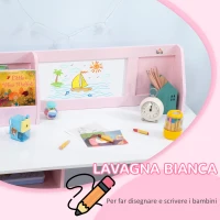 HOMCOM Set Tavolo e Sedie per Bambini 5+ Anni in Legno con Banco Scuola e Sedia Bianco e Rosa(m-5)
