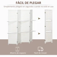 HOMCOM Biombo Separador de Ambientes Plegable con 2 Estantes de Madera de Pino y Fibra de Papel 181x180 cm Blanco(m-4)