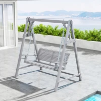 Outsunny 2 Seater Garden Swing Seat, Wooden Swing Chair Bench with Cup Holders for Outdoor Porch Patio, Grey(m-9)