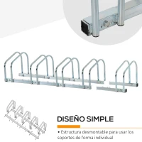 HOMCOM Aparcamiento para 4 Bicicletas Soporte de Acero para Aparcar Bicicletas en el Suelo o Pared 110x33x27 cm Plata(m-4)