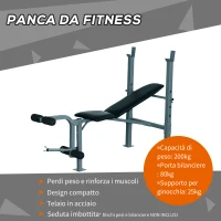 HOMCOM Panca Sollevamento Pesi e Addominali Multifunzionale con Portabilanciere Regolabile in Altezza 165 × 68 × 114cm(m-7)