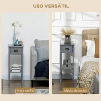 HOMCOM Mesa Auxiliar Estilo Moderno Mesita Auxiliar con Cajón y Estante de Almacenamiento 30x30x75 cm Gris(m-6)