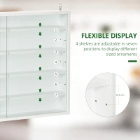 HOMCOM 5-Tier Wall Display Shelf Unit Cabinet w/ 4 Adjustable Shelves Glass Doors Home Office Ornaments 60x80cm White(m-4)