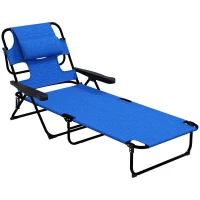 Outsunny Tuinligstoel Zonneligstoelen Relaxligstoel, Opvouwbaar, Weerbestendig, 194 cm x 72 cm x 31 cm, Zwart + Donkerblauw(m-10)