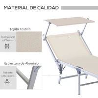 Outsunny Tumbona Plegable y Reclinable con Toldo Incorporado para Jardín Terraza Carga 120 kg 169x72x50/70 cm Beige(m-5)
