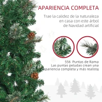HOMCOM Árbol de Navidad 195 cm de 556 Ramas Árbol de Navidad Estrecho Forma de Lápiz con 25 Piñas Base Plegable Verde(m-7)