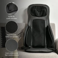 HOMCOM Masajeador de Asiento con Calor Cojín de Asiento de Masaje Shiatsu con Mando a Distancia 52x39x78 cm Negro(m-9)