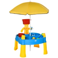 HOMCOM Spieltisch-Set 25-teilig mit Sonnenschirm 72,5 x 78 x 81,5cm für Kinder 18+ Monate(m-1)