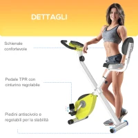 HOMCOM Cyclette Pieghevole da Fitness in Acciaio, Cyclette Magnetica Pieghevole da Casa con Altezza Regolabile, Resistenza Magnetica a 8 Livelli, Schermo LCD, 43x97x109cm, Giallo(m-8)