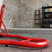 HOMCOM Caballete de Moto Soporte Posterior Universal Portátil y Móvil Tipo Elevador de Acero con 2 Horquillas y Ruedas 80x50x40 cm Color Rojo(m-8)