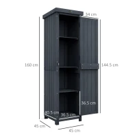 Outsunny Casetta Porta Attrezzi a 3 Ripiani in Legno da Abete con Tetto in Metallo, 45x45x160 cm, Grigio(m-3)