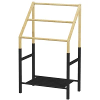 HOMCOM Portasciugamani a Terra con 3 Barre e Ripiano Inferiore, in Bambù e Acciaio, 51x31x85.5 cm, Nero e color Legno(m-10)