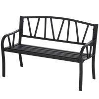 Outsunny Panchina da Giardino in Metallo Nero Impermeabile, Panca da Esterno in Ferro 2 Posti, 128x56x86cm(m-10)