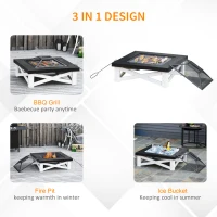 Outsunny Outdoor 3 in 1 Square Fire Pit Brazier with BBQ Grill, Metal Large Firepit with Lid, Log Grate, Poker for Backyard, Camping, Bonfire, Wood Burning Stove, 86 x 86 x 38cm, Black(m-4)
