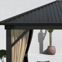 Outsunny 3 x 3.6m Outdoor Hardtop Gazebo Metal Roof Patio Gazebo with Aluminium Frame, Mesh Nettings, Curtains, & Roomy Interior Space, Brown(m-9)