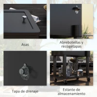 Outsunny Carro Nevera con Ruedas Abrebotellas y Estante 56L para Patio Fiesta Terraza 67x35x80 cm Negro(m-6)