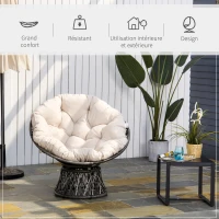 Outsunny Fauteuil rond de jardin fauteuil papasan pivotant grand confort Ø 97 x 90H cm grand coussin fourni polyester résine tressée crème(m-4)