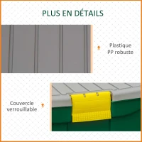 Outsunny Tabouret de Jardin Caisse à Outils 2 en 1 - Coffre et Plaque compartimentée de Rangement verrouillable - 4 roulettes, 2 poignées - PP Gris Jaune Vert(m-7)