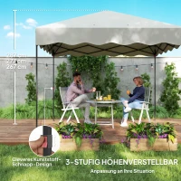 Outsunny 3 x 3 m Pop-up-Pavillon, Höhenverstellbares Gartenzelt, mit Rolltasche, für Garten, Terrasse, Metall, Stoff, Cremeweiß(m-5)