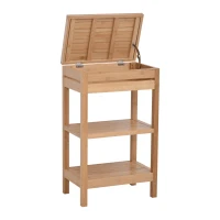 HOMCOM Badregal, Badzimmerregal mit Klappdeckel, Badezimmer Standregal mit 2 Ablagen, Bambus, Natur, 46 x 29,5 x 76,5 cm(m-10)