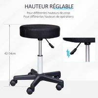 HOMCOM Lot de 2 tabourets de massage à roulettes reglable en hauteur pivotant avec trois couleurs de housse de protection(m-4)