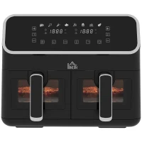 HOMCOM Freidora de Aire de 8L Freidora sin Aceite 2700W con 2 Cestas 8 Programas y Pantalla Digital Táctil 39x38,5x31cm Negro(m-10)