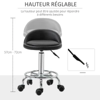 HOMCOM Lot de 2 tabouret à roulette pivotant 360°, assise réglable 47-62H cm, acier chromé revêtement synthétique noir(m-4)